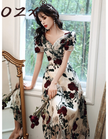 O.Z.X Light Luxury Original Women's Embroidered Dress Women's 2021 Summer New Banquet Evening Dress 