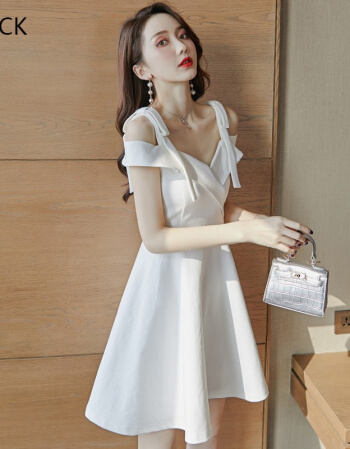 KM CK banquet style, you can usually wear slimming suspender one-shoulder dress, white small evening